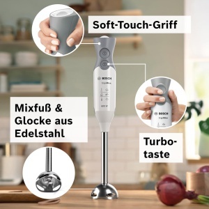 Blender vertical Bosch ErgoMixx MSM66120, 600 W, 12 viteze Turbo, AlbGri - Img 4
