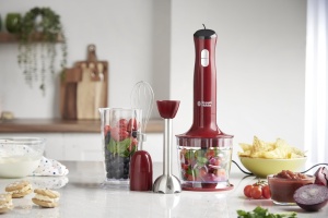 Blenderul de mana Russell Hobbs [3 in 1: blender de mana/tocator, blender si atasament pentru tel] Desire Red (accesoriu fara BPA si care poate fi spalat in masina de spalat vase, pentru smoothie-uri, sosuri de supa, iaurt pentru bebelusi) 24700-56 - Img 3