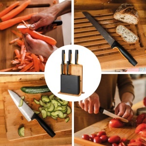 Bloc de cutite Fiskars Functional Form cu 5 cutite din otel japonez, bambus - Img 2