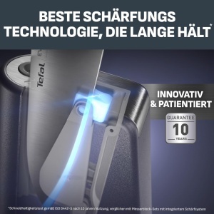 Bloc de cutite Tefal EverSharp Pro K297S744 6 piese tehnologie de ascutire automata otel inoxidabil german albastru - Img 4