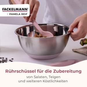 Bol de amestec Fackelmann Pamela Reif 2,5 L din otel inoxidabil cu fund din silicon roz - Img 5