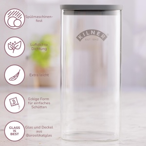 Borcan de depozitare Kilner FRESH STORAGE 1,5 litri, sticla borosilicata, cuadratic - Img 4