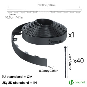 Bordura flexibila pentru gradina VOUNOT, 20m, 5cm inaltime, PVC, antracit - Img 7