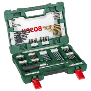 Bosch 91 buc. Set de burghie si burghie din titan V-Line (pentru lemn, piatra si metal, inclusiv surubelnita cu clichet si tija magnetica, accesorii unelte de gaurit si insurubat)