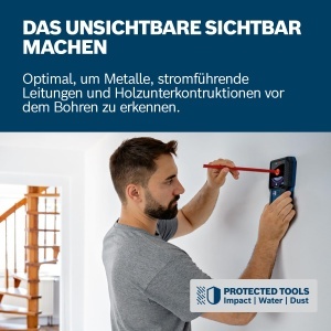 Bosch Professional Locator GMS 120-27 adancime maxima de detectie metal nemagneticmetal magneticcabluri sub tensiunelemn 1201005030 mm stilou de marca - Img 2
