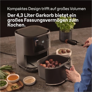 Braun Air Fryer MultiFry 3 HF 3030, 4,3 L, 1500W, control digital al temperaturii, 80-200degC, cronometru, 8 programe, control tactil, acoperire antiaderenta, cos de gatit si suport pentru masina de spalat vase, negru - Img 6