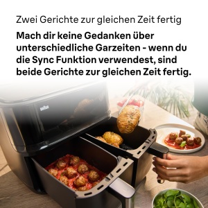Braun Air Fryer TwinCook 3 TD3030IBK Air Fryer 2 camere 8L 4L 4L 80-200deg Airfryer cu functie de sincronizare 8 programe curatare usoara 2850W negru - Img 5