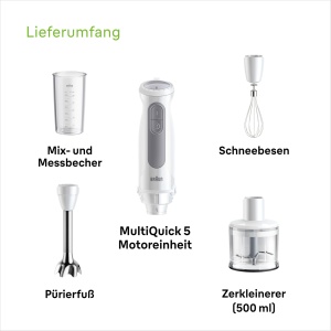 Braun Blender de mana MultiQuick 5 MQ 50236 M, 1000W, 21 de niveluri de viteza + Turbo, picior blender din otel inoxidabil, sistem Easy Click, SplashControl, incl. tocator de 500 ml, tel, ceasca de 600 ml, alb - Img 8
