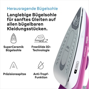 Braun FreeStyle 3 FI3124 PU fier de calcat cu abur cu tehnologie FreeGlide 3D talpa SuperCeramic Ultimate FastClean oprire automata abur vertical viol - Img 2