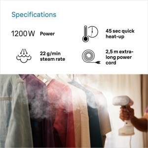 Braun QuickStyle 5 GS5011PU Steamer, Tehnologie Dual FreeGlide 3D, Tehnologie FastSteam, Aburi, Abur 22 g/min, Rezervor de apa 150 ml, Lungime cablu 2,5 m, Gata in 45 de secunde, 1200W, Alb/Violet - Img 5