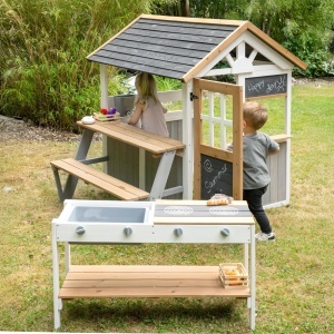Bucatarie de Joaca Roba pentru Exterior Model Alb-Maro cu Plite BBQ si Accesorii din Lemn Rezistent la Intemperii - Img 9