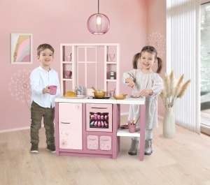 Bucatarie de jucarie Smoby Loft Fleur, cu 27 accesorii, cuptor, frigider, 74x29x96 cm, pentru copii 3 - Img 6