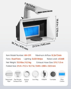 Cabina de vopsire VEVOR AH-311, 9.2 mmin, 3 LED-uri, design portabil - Img 7