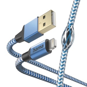 Cablu de incarcare Hama Reflective USB A la Lightning, 1.5m, Nylon, Albastru - Img 3