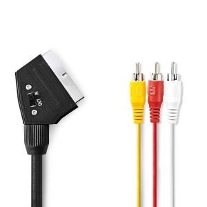 Cablu SCART Nedis cu 3x RCA, 1m, Negru, PVC, Schimbabil