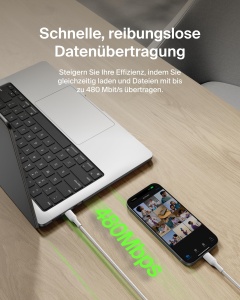 Cablu USB-C Belkin BoostCharge Eco, 2 m, 240 W, Alb - Img 6