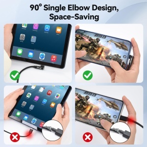 Cablu USB-C OTraki 0.2M 90 Grade, 3A, Nylon, pentru iPhone 17e16, Samsung Galaxy S26 - Img 2
