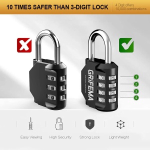 Cadenas cu combinatii GRIFEMA 4 cifre, zinc, rezistent la intemperii, 2 bucati - Img 4