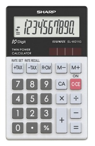 Calculator solar SHARP EL-W211G, 10 cifre, design elegant, gri