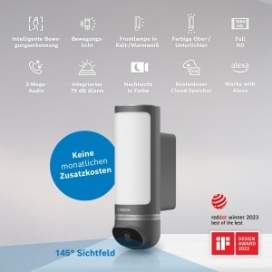 Camera de supraveghere exterioara Bosch Smart Home Eyes II, 1080p Full HD, cu alarma si lumina, antracit - Img 2