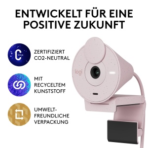 Camera web Logitech Brio 300 Full HD cu ecran de confidentialitate, microfon cu anulare a zgomotului, USB-C, certificata pentru Zoom, Microsoft Teams, Google Meet, Streaming, Corectie automata a luminii - Roz - Img 9
