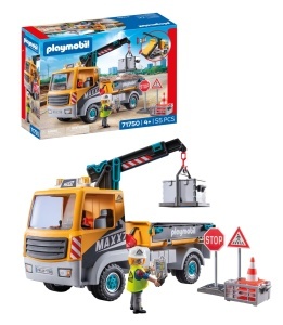 Camion de constructie cu cric PLAYMOBIL 71750, cu brat telescopic, pentru copii de la 4 ani