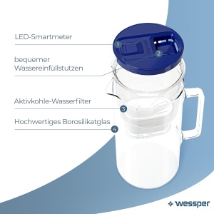 Cana filtranta Wessper D2 Borosilicat, 3L, cu LED, BPA Free, Albastra - Img 2