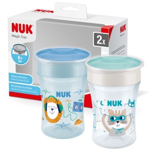 Cana NUK Magic Cup pentru cursanti 8 luni 230 ml Janta de baut la 360deg etansa Fara BPA albastru 2 bucati