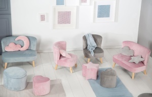 Canapea pentru copii roba Lil Sofa, culoare mauve, design retro, cu picioare din lemn - Img 9