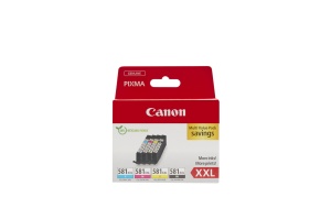 Canon CLI-581 XXL C M Y BK Value Pack 4 cartuse de cerneala cu cea mai mare capacitate XXL (Negru XXL, Cyan XXL, Magenta XXL, Galben XXL) Original [Ambalaj din carton reciclat ecologic 2024]