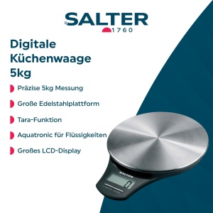 Cantar de bucatarie digital Salter, capacitate 5 kg, platforma din inox, functie de masurare a lichidelor - Img 2
