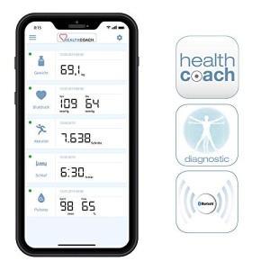 Cantar de diagnosticare Bluetooth Sanitas SBF 72, determinarea greutatii corporale, a grasimii corporale, a apei corporale, a procentului muscular, a masei osoase, a afisarii caloriilor, IMC, aplicatie pentru vizualizare pe termen lung - Img 3