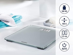 Cantar digital compact Soehnle Style Sense pentru 300 de persoane cu banda de rulare foarte mare, cantar cu afisaj LCD usor de citit, cantar de baie cu design extraplat, cantar de caroserie din sticla securizata - Img 3