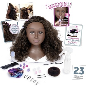 Cap de coafura Smoby My Beauty Afro cu 23 accesorii, par lung si ondulat - Img 2