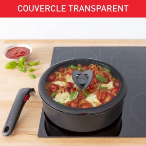 Capac Tefal Ingenio L9846302 20 cm stivuibil compatibil Ingenio transparent si negru - Img 4