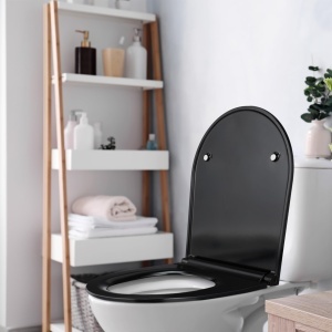 Capac WC Relaxdays D-Form cu Absenkautomatik, 36 x 45 cm, Duroplast, Negru - Img 5