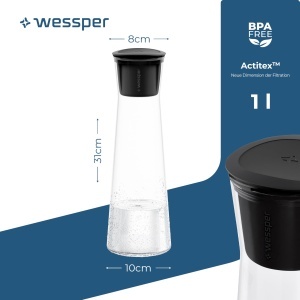Carafa cu filtru de apa din sticla Wessper, 1 litru, carafa de apa cu filtru de apa cu micro disc, carafa de sticla cu capac, pentru apa filtrata si bauturi reci, fara BPA - negru - Img 3