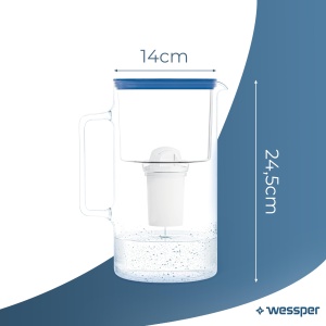 Carafa filtrare apa Wessper D2 BOROSILICATE FutureFlow, 3 L, sticla, albastra - Img 4