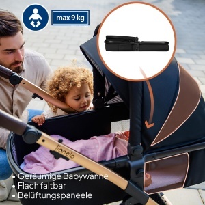 Carucior 2 in 1 LIONELO Amber cu husa si accesorii, pentru nou-nascuti si copii pana la 22 kg - Img 2
