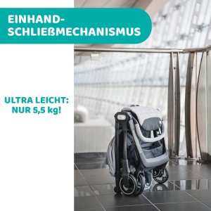 Carucior Chicco We, pliabil, ultrausor, de la nastere pana la 22 kg, carucior de calatorie, ultra-compact, inclinabil, inchidere cu o singura mana, bretele captusite, geanta si husa de ploaie, negru - Img 4