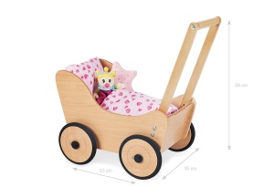 Carucior de papusi din lemn Pinolino Sarah, cu sistem de franare, ajustabil, natur - Img 2