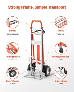Carucior de transport VEVOR 4-in-1, 453,6 kg capacitate, din aluminiu - Img 4