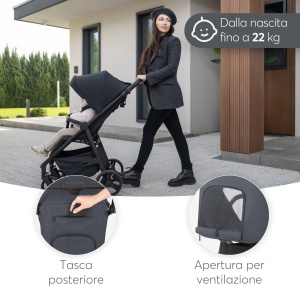 Carucior KikkaBoo Urban Dark Grey Compact Pliabil EVA Roti Suspensie - Img 7