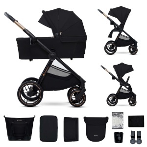 Carucior Kinderkraft NEA 2, pentru nou-nascuti pana la 22 kg, negru, usor, cu maner de pliere