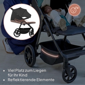Carucior Lionelo Mira pentru copii 0-4 ani, 22 kg, roti 360, umbrela UPF50 - Img 6