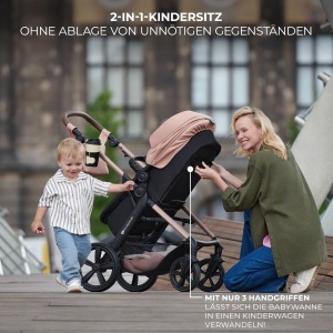 Carucior multifunctional Kinderkraft MOOV 2 3-in-1 pana la 22 kg roti EVA Beige - Img 3