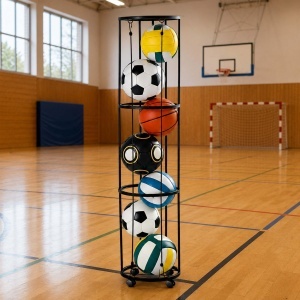 Carucior pentru mingi Relaxdays, 148,5 x 33 cm, cu 4 roti, negru