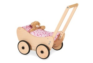 Carucior pentru papusi Pinolino Trixi din lemn cu sistem de franare si accesorii pentru copii 1-6 ani