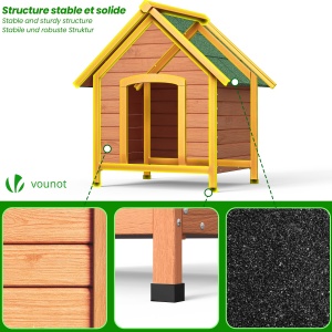 Casa pentru caini VOUNOT din lemn, izolata, cu acoperis waterproof, 72x65x83 cm - Img 7