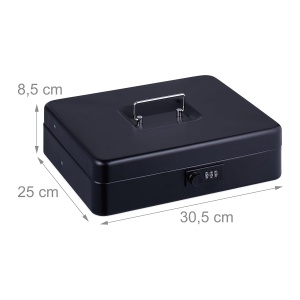 Caseta de bani Relaxdays, 3 cifre, cu suport monede, 8.5x30.5x25 cm, negru - Img 4